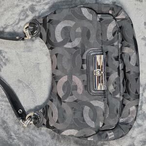 Coach Kristen Black Canvas Signature C Optic Tote With Zip Top Closure